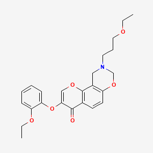 molecular formula C24H27NO6 B6528329 3-(2-ethoxyphenoxy)-9-(3-ethoxypropyl)-4H,8H,9H,10H-chromeno[8,7-e][1,3]oxazin-4-one CAS No. 946385-79-1