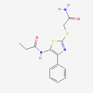 molecular formula C14H15N3O2S2 B6528408 N-{2-[(carbamoylmethyl)sulfanyl]-4-phenyl-1,3-thiazol-5-yl}propanamide CAS No. 946271-12-1