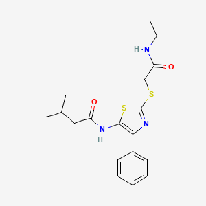 molecular formula C18H23N3O2S2 B6528493 N-(2-{[(ethylcarbamoyl)methyl]sulfanyl}-4-phenyl-1,3-thiazol-5-yl)-3-methylbutanamide CAS No. 946272-05-5
