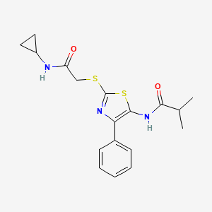 molecular formula C18H21N3O2S2 B6528506 N-(2-{[(cyclopropylcarbamoyl)methyl]sulfanyl}-4-phenyl-1,3-thiazol-5-yl)-2-methylpropanamide CAS No. 946328-02-5