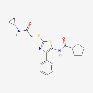 molecular formula C20H23N3O2S2 B6528512 N-(2-{[(cyclopropylcarbamoyl)methyl]sulfanyl}-4-phenyl-1,3-thiazol-5-yl)cyclopentanecarboxamide CAS No. 946211-75-2