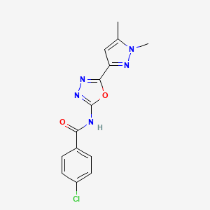 molecular formula C14H12ClN5O2 B6528520 4-chloro-N-[5-(1,5-dimethyl-1H-pyrazol-3-yl)-1,3,4-oxadiazol-2-yl]benzamide CAS No. 1019101-39-3