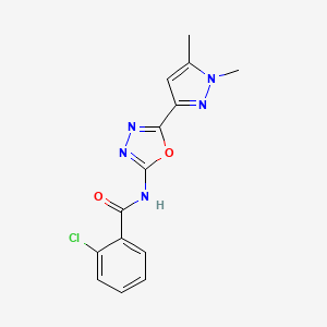 molecular formula C14H12ClN5O2 B6528524 2-chloro-N-[5-(1,5-dimethyl-1H-pyrazol-3-yl)-1,3,4-oxadiazol-2-yl]benzamide CAS No. 1019101-40-6