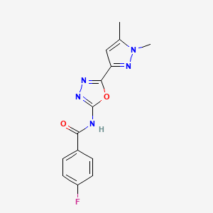molecular formula C14H12FN5O2 B6528541 N-[5-(1,5-dimethyl-1H-pyrazol-3-yl)-1,3,4-oxadiazol-2-yl]-4-fluorobenzamide CAS No. 1019101-42-8