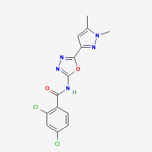 molecular formula C14H11Cl2N5O2 B6528547 2,4-dichloro-N-[5-(1,5-dimethyl-1H-pyrazol-3-yl)-1,3,4-oxadiazol-2-yl]benzamide CAS No. 1019101-45-1