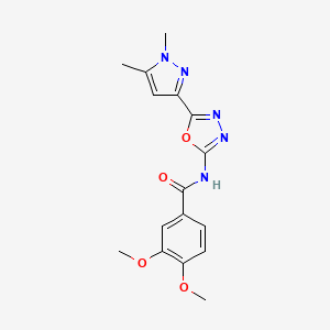molecular formula C16H17N5O4 B6528594 N-[5-(1,5-dimethyl-1H-pyrazol-3-yl)-1,3,4-oxadiazol-2-yl]-3,4-dimethoxybenzamide CAS No. 1019101-57-5