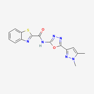 molecular formula C15H12N6O2S B6528595 N-[5-(1,5-dimethyl-1H-pyrazol-3-yl)-1,3,4-oxadiazol-2-yl]-1,3-benzothiazole-2-carboxamide CAS No. 1019101-59-7