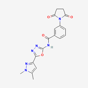 molecular formula C18H16N6O4 B6528611 N-[5-(1,5-dimethyl-1H-pyrazol-3-yl)-1,3,4-oxadiazol-2-yl]-3-(2,5-dioxopyrrolidin-1-yl)benzamide CAS No. 1019101-68-8