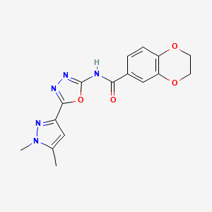 molecular formula C16H15N5O4 B6528635 N-[5-(1,5-dimethyl-1H-pyrazol-3-yl)-1,3,4-oxadiazol-2-yl]-2,3-dihydro-1,4-benzodioxine-6-carboxamide CAS No. 1019101-74-6