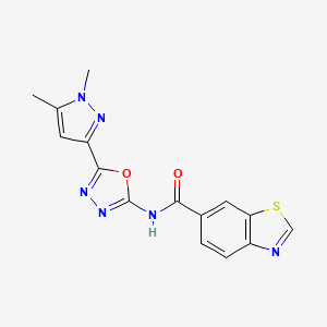 molecular formula C15H12N6O2S B6528659 N-[5-(1,5-dimethyl-1H-pyrazol-3-yl)-1,3,4-oxadiazol-2-yl]-1,3-benzothiazole-6-carboxamide CAS No. 1019101-87-1
