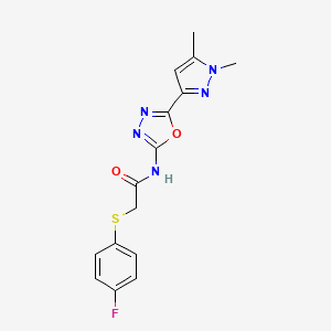 molecular formula C15H14FN5O2S B6528666 N-[5-(1,5-dimethyl-1H-pyrazol-3-yl)-1,3,4-oxadiazol-2-yl]-2-[(4-fluorophenyl)sulfanyl]acetamide CAS No. 1019101-89-3