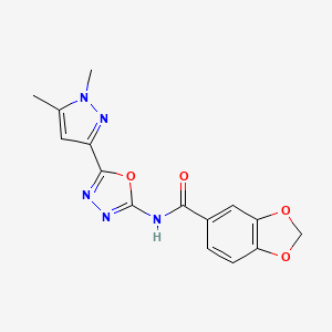 molecular formula C15H13N5O4 B6528828 N-[5-(1,5-dimethyl-1H-pyrazol-3-yl)-1,3,4-oxadiazol-2-yl]-2H-1,3-benzodioxole-5-carboxamide CAS No. 1020453-53-5