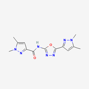 molecular formula C13H15N7O2 B6528835 N-[5-(1,5-dimethyl-1H-pyrazol-3-yl)-1,3,4-oxadiazol-2-yl]-1,5-dimethyl-1H-pyrazole-3-carboxamide CAS No. 1020453-55-7