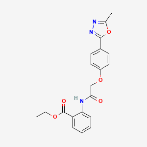 molecular formula C20H19N3O5 B6529174 ethyl 2-{2-[4-(5-methyl-1,3,4-oxadiazol-2-yl)phenoxy]acetamido}benzoate CAS No. 946239-19-6
