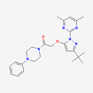 molecular formula C25H32N6O2 B6529224 2-{[3-tert-butyl-1-(4,6-dimethylpyrimidin-2-yl)-1H-pyrazol-5-yl]oxy}-1-(4-phenylpiperazin-1-yl)ethan-1-one CAS No. 1020453-57-9