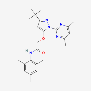 molecular formula C24H31N5O2 B6529234 2-{[3-tert-butyl-1-(4,6-dimethylpyrimidin-2-yl)-1H-pyrazol-5-yl]oxy}-N-(2,4,6-trimethylphenyl)acetamide CAS No. 1020453-63-7