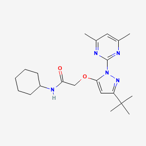 molecular formula C21H31N5O2 B6529253 2-{[3-tert-butyl-1-(4,6-dimethylpyrimidin-2-yl)-1H-pyrazol-5-yl]oxy}-N-cyclohexylacetamide CAS No. 1020453-70-6