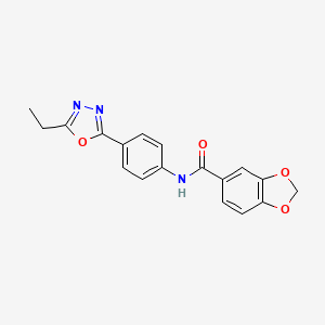 molecular formula C18H15N3O4 B6529338 N-[4-(5-ethyl-1,3,4-oxadiazol-2-yl)phenyl]-2H-1,3-benzodioxole-5-carboxamide CAS No. 946306-09-8