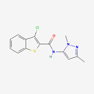 molecular formula C14H12ClN3OS B6529636 3-chloro-N-(1,3-dimethyl-1H-pyrazol-5-yl)-1-benzothiophene-2-carboxamide CAS No. 1020453-98-8