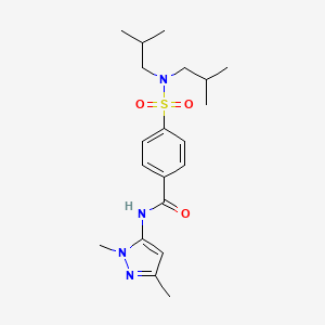 molecular formula C20H30N4O3S B6529653 4-[bis(2-methylpropyl)sulfamoyl]-N-(1,3-dimethyl-1H-pyrazol-5-yl)benzamide CAS No. 1020454-00-5
