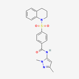 molecular formula C21H22N4O3S B6529659 N-(1,3-dimethyl-1H-pyrazol-5-yl)-4-(1,2,3,4-tetrahydroquinoline-1-sulfonyl)benzamide CAS No. 1020454-03-8
