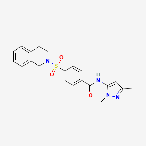 molecular formula C21H22N4O3S B6529668 N-(1,3-dimethyl-1H-pyrazol-5-yl)-4-(1,2,3,4-tetrahydroisoquinoline-2-sulfonyl)benzamide CAS No. 1020454-08-3
