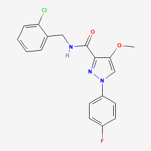 molecular formula C18H15ClFN3O2 B6529794 N-[(2-chlorophenyl)methyl]-1-(4-fluorophenyl)-4-methoxy-1H-pyrazole-3-carboxamide CAS No. 1020454-77-6