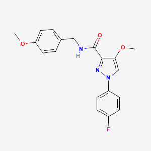 molecular formula C19H18FN3O3 B6529801 1-(4-fluorophenyl)-4-methoxy-N-[(4-methoxyphenyl)methyl]-1H-pyrazole-3-carboxamide CAS No. 1020454-80-1