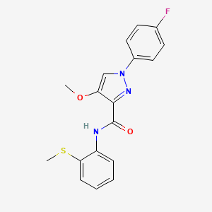 molecular formula C18H16FN3O2S B6529850 1-(4-fluorophenyl)-4-methoxy-N-[2-(methylsulfanyl)phenyl]-1H-pyrazole-3-carboxamide CAS No. 1020455-01-9