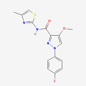 molecular formula C15H13FN4O2S B6529926 1-(4-fluorophenyl)-4-methoxy-N-(4-methyl-1,3-thiazol-2-yl)-1H-pyrazole-3-carboxamide CAS No. 1019096-46-8
