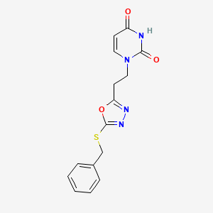 molecular formula C15H14N4O3S B6529945 1-{2-[5-(benzylsulfanyl)-1,3,4-oxadiazol-2-yl]ethyl}-1,2,3,4-tetrahydropyrimidine-2,4-dione CAS No. 946276-76-2
