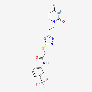 molecular formula C17H14F3N5O4S B6529963 2-({5-[2-(2,4-dioxo-1,2,3,4-tetrahydropyrimidin-1-yl)ethyl]-1,3,4-oxadiazol-2-yl}sulfanyl)-N-[3-(trifluoromethyl)phenyl]acetamide CAS No. 946276-88-6