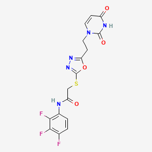molecular formula C16H12F3N5O4S B6529966 2-({5-[2-(2,4-dioxo-1,2,3,4-tetrahydropyrimidin-1-yl)ethyl]-1,3,4-oxadiazol-2-yl}sulfanyl)-N-(2,3,4-trifluorophenyl)acetamide CAS No. 946307-24-0