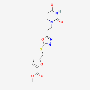 molecular formula C15H14N4O6S B6529969 methyl 5-[({5-[2-(2,4-dioxo-1,2,3,4-tetrahydropyrimidin-1-yl)ethyl]-1,3,4-oxadiazol-2-yl}sulfanyl)methyl]furan-2-carboxylate CAS No. 946277-04-9