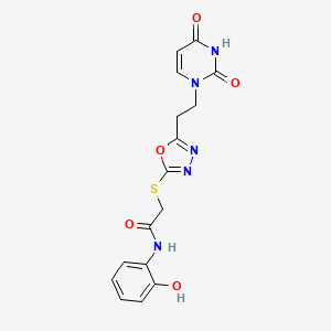 molecular formula C16H15N5O5S B6529999 2-({5-[2-(2,4-dioxo-1,2,3,4-tetrahydropyrimidin-1-yl)ethyl]-1,3,4-oxadiazol-2-yl}sulfanyl)-N-(2-hydroxyphenyl)acetamide CAS No. 946277-13-0