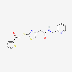 molecular formula C17H15N3O2S3 B6530010 2-(2-{[2-oxo-2-(thiophen-2-yl)ethyl]sulfanyl}-1,3-thiazol-4-yl)-N-[(pyridin-2-yl)methyl]acetamide CAS No. 946241-22-1