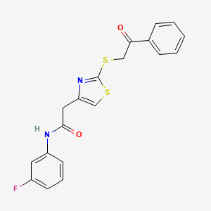 molecular formula C19H15FN2O2S2 B6530030 N-(3-fluorophenyl)-2-{2-[(2-oxo-2-phenylethyl)sulfanyl]-1,3-thiazol-4-yl}acetamide CAS No. 946241-60-7