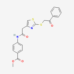 molecular formula C21H18N2O4S2 B6530035 methyl 4-(2-{2-[(2-oxo-2-phenylethyl)sulfanyl]-1,3-thiazol-4-yl}acetamido)benzoate CAS No. 946241-80-1