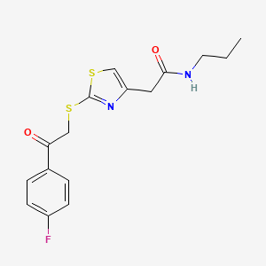 molecular formula C16H17FN2O2S2 B6530068 2-(2-{[2-(4-fluorophenyl)-2-oxoethyl]sulfanyl}-1,3-thiazol-4-yl)-N-propylacetamide CAS No. 946199-46-8