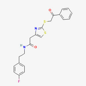 molecular formula C21H19FN2O2S2 B6530071 N-[2-(4-fluorophenyl)ethyl]-2-{2-[(2-oxo-2-phenylethyl)sulfanyl]-1,3-thiazol-4-yl}acetamide CAS No. 946199-44-6