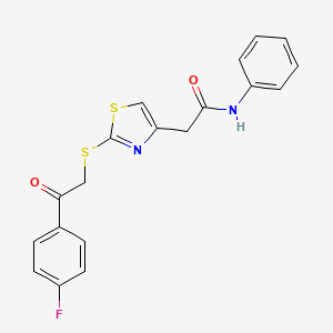 molecular formula C19H15FN2O2S2 B6530073 2-(2-{[2-(4-fluorophenyl)-2-oxoethyl]sulfanyl}-1,3-thiazol-4-yl)-N-phenylacetamide CAS No. 946199-52-6