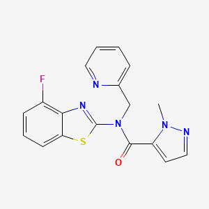 molecular formula C18H14FN5OS B6530262 N-(4-fluoro-1,3-benzothiazol-2-yl)-1-methyl-N-[(pyridin-2-yl)methyl]-1H-pyrazole-5-carboxamide CAS No. 1019097-08-5
