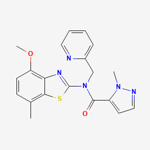 molecular formula C20H19N5O2S B6530280 N-(4-methoxy-7-methyl-1,3-benzothiazol-2-yl)-1-methyl-N-[(pyridin-2-yl)methyl]-1H-pyrazole-5-carboxamide CAS No. 1019097-12-1