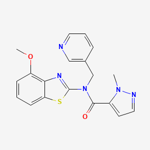 molecular formula C19H17N5O2S B6530289 N-(4-methoxy-1,3-benzothiazol-2-yl)-1-methyl-N-[(pyridin-3-yl)methyl]-1H-pyrazole-5-carboxamide CAS No. 1019097-17-6