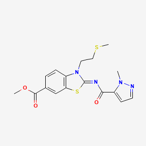 molecular formula C17H18N4O3S2 B6530300 methyl (2E)-2-[(1-methyl-1H-pyrazole-5-carbonyl)imino]-3-[2-(methylsulfanyl)ethyl]-2,3-dihydro-1,3-benzothiazole-6-carboxylate CAS No. 1019097-24-5