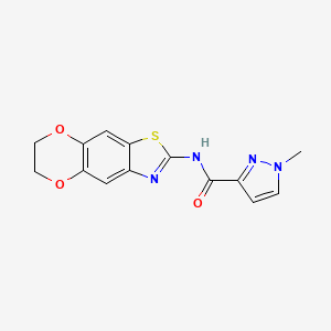 N-{10,13-dioxa-4-thia-6-azatricyclo[7.4.0.0^{3,7}]trideca-1,3(7),5,8-tetraen-5-yl}-1-methyl-1H-pyrazole-3-carboxamide