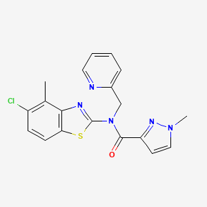 molecular formula C19H16ClN5OS B6530426 N-(5-chloro-4-methyl-1,3-benzothiazol-2-yl)-1-methyl-N-[(pyridin-2-yl)methyl]-1H-pyrazole-3-carboxamide CAS No. 1020489-82-0