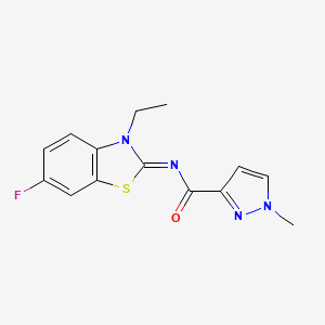 molecular formula C14H13FN4OS B6530465 N-[(2Z)-3-ethyl-6-fluoro-2,3-dihydro-1,3-benzothiazol-2-ylidene]-1-methyl-1H-pyrazole-3-carboxamide CAS No. 1020489-98-8