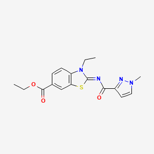 ethyl (2E)-3-ethyl-2-[(1-methyl-1H-pyrazole-3-carbonyl)imino]-2,3-dihydro-1,3-benzothiazole-6-carboxylate
