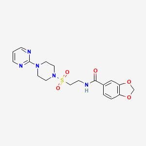 molecular formula C18H21N5O5S B6530740 N-(2-{[4-(pyrimidin-2-yl)piperazin-1-yl]sulfonyl}ethyl)-2H-1,3-benzodioxole-5-carboxamide CAS No. 946225-11-2
